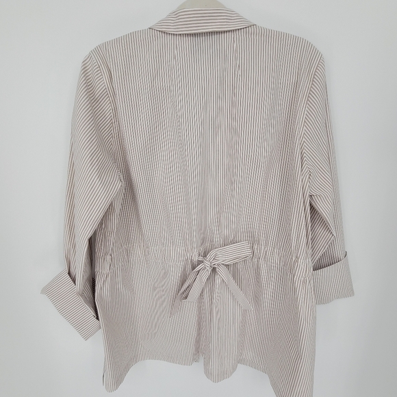 LAFAYETTE 148 stripe blazer cardigan cotton tie back jacket size Large - Picture 3 of 7